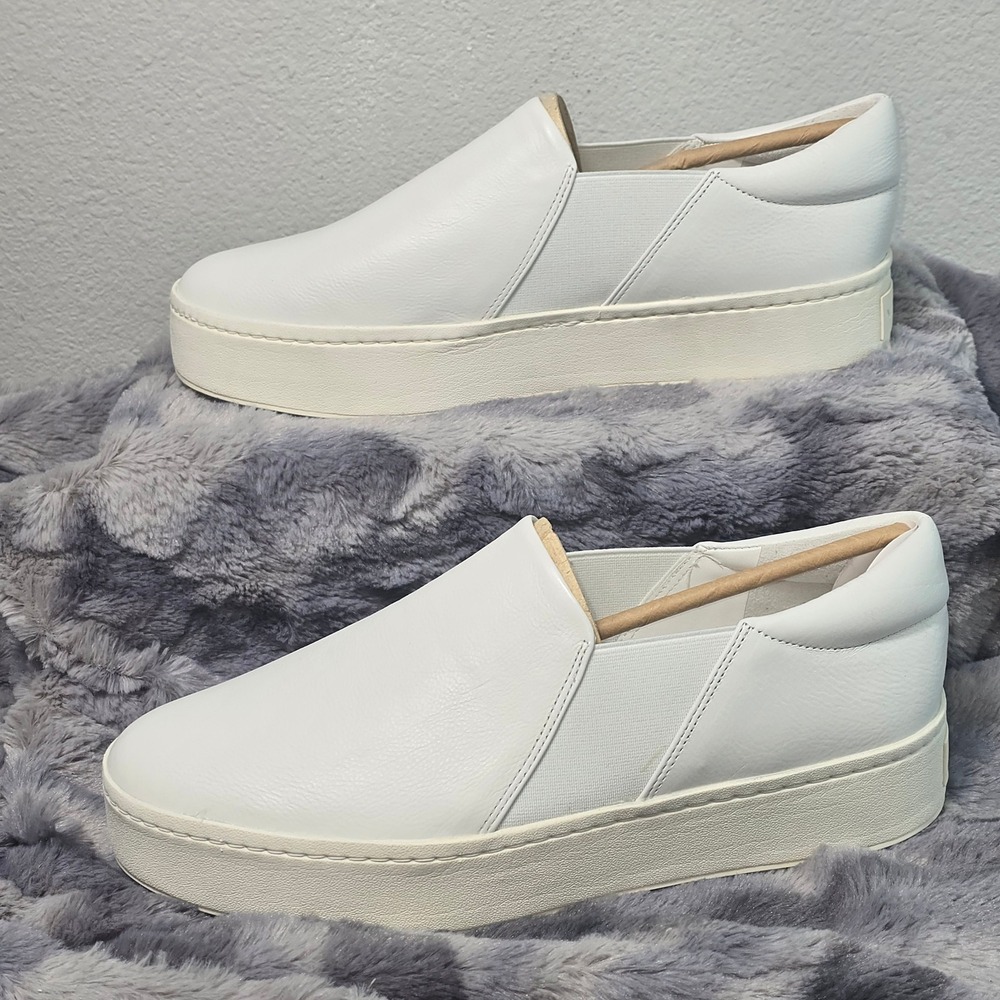 NEW Vince Warren White Leather Platform Slip On Sneaker Womens 10 EU 40